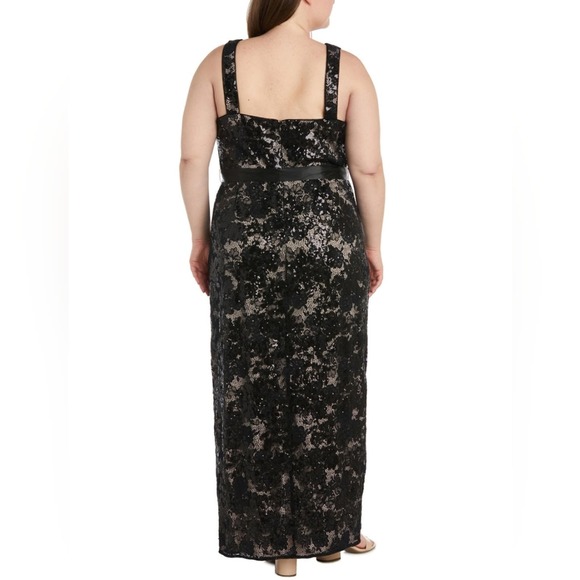 R&M Richards Black and Nude Lace Tied Waist V-Neck Maxi Dress Plus Size 18W New! - Picture 2 of 11